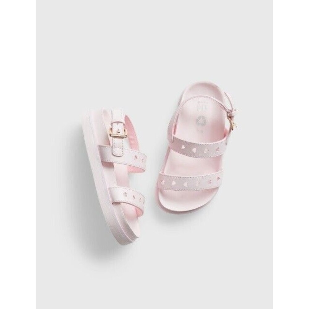 Baby GAP Toddler Girl's Sz 7-8 Pink Heart Two Strap Sandals NEW